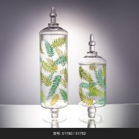 绿色 草叶纹 玻璃花盆花器时尚玻璃花瓶摆件