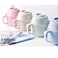 日式泡面碗 简约带盖小麦桔梗杯碗 学生环保餐具套装 筷子碗（下单备注颜色）