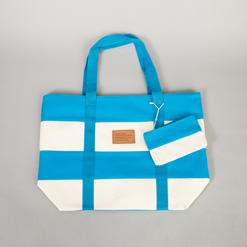 [布包坊]浅蓝色 时尚三色潮帆布包简约百搭手提包单肩包大包#597