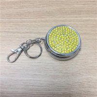 黄色贴钻 圆形不锈钢随身携带便携式钥匙扣迷你小巧烟灰缸