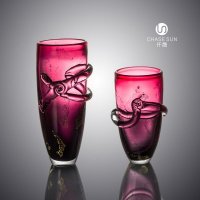欧式复古彩色系列紫红色镶珀金玻璃花瓶家居装饰CDC20081