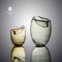 现代地中海彩色系列通体琥珀烟灰窝口玻璃花瓶家居装饰CDC20193