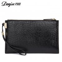 丹爵(DANJUE)新款头层牛皮男包男士手拿包时尚鸵鸟纹压花手包商务休闲男手包 D8086