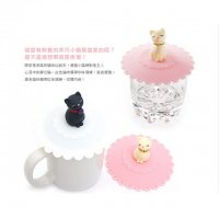 时尚硅胶杯盖 创意可爱猫咪橡胶无毒水杯密封防漏防尘杯盖（下单备注颜色）