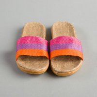 织带条纹拖鞋	橡胶,布