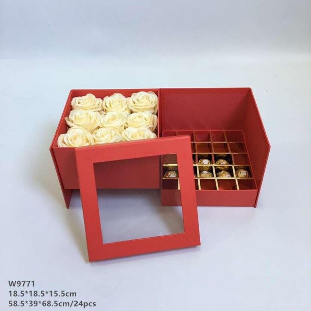 正方双层旋转盒 PVC 开窗鲜花包装 巧克力零食礼品盒婚庆礼盒
