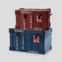 英式做旧木制收纳箱装饰箱两件套