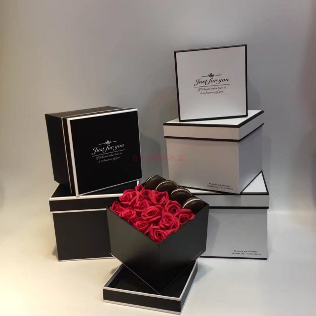 高档简约正方形礼物包装盒三件套 鲜花 永生花香皂花礼品礼物盒