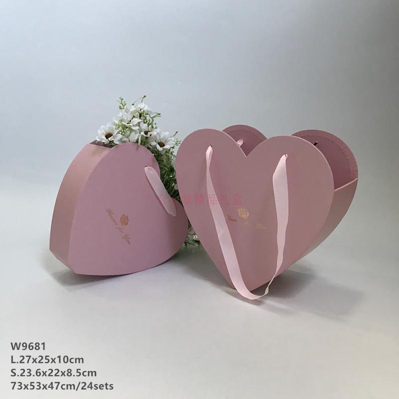 New pure color heart shaped handmade flower gift box two set bouquet, flower barrel wedding gift box5