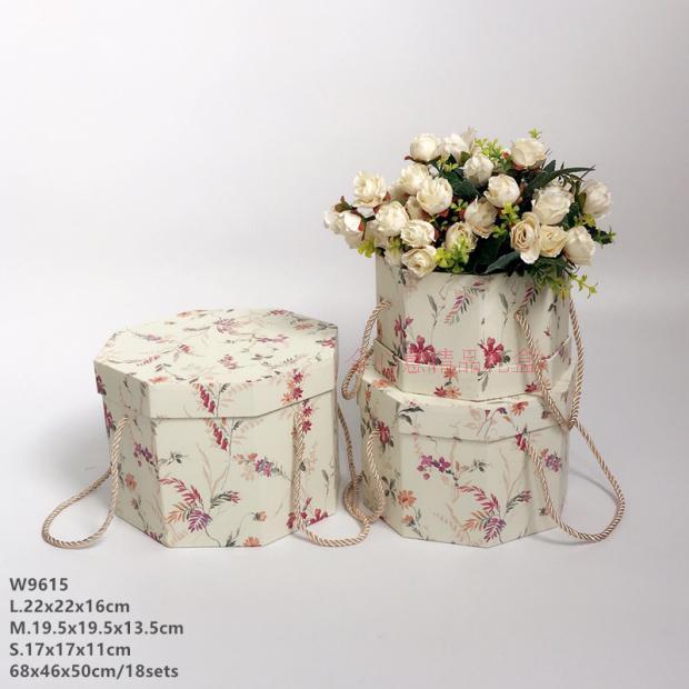 八角形花盒三件套 鲜花礼盒花束包装手提花桶 鲜花花盒抱抱桶1