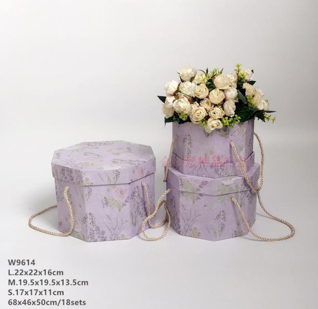 八角形花盒三件套 鲜花礼盒花束包装手提花桶 鲜花花盒抱抱桶2