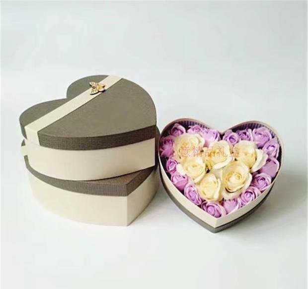 纯色心形花盒 婚庆礼盒鲜花礼品包装盒三件套 桃心礼品盒