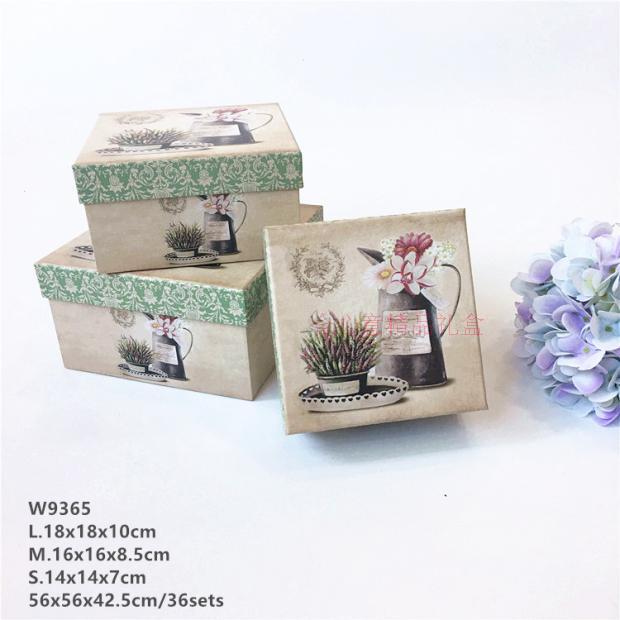新款正方形礼品包装盒三件套礼盒 复古 装饰 香皂盒鲜花盒1