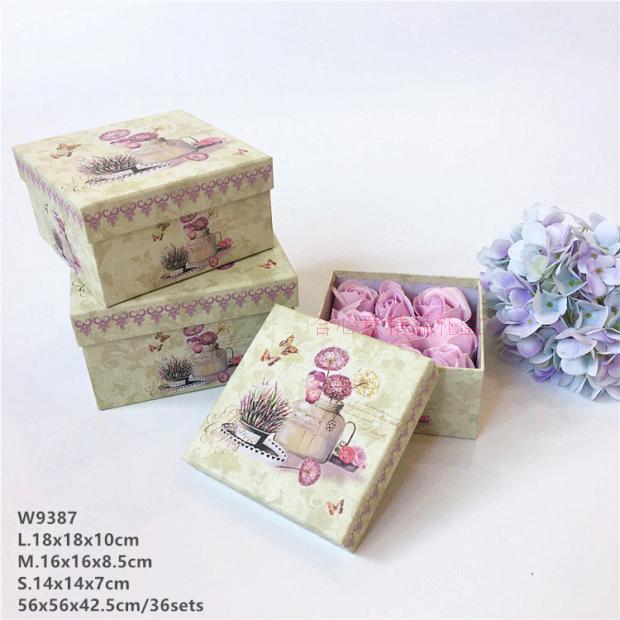 新款正方形礼品包装盒三件套礼盒 复古 装饰 香皂盒鲜花盒3