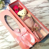 圣诞节生日礼物女生小礼品长盒小熊玫瑰仿真花
