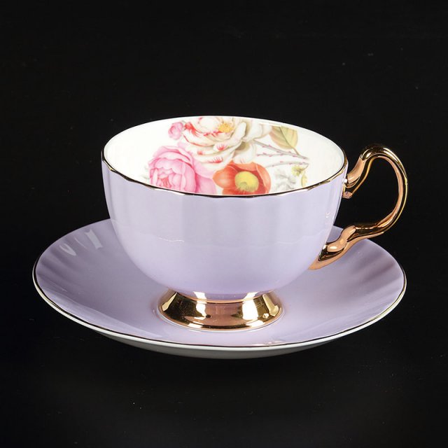 得意陶瓷 高档骨质瓷 咖啡杯 米兰杯碟-紫