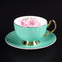 得意陶瓷 高档骨质瓷 咖啡杯 米兰杯碟-绿