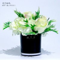 满庭芳新款花艺仿真花绣球玫瑰花苞鹿角叶绿植透明玻璃花瓶家居装饰假花玫瑰仿真花餐桌花艺室内摆件插花绣球