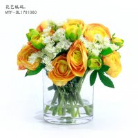 满庭芳花艺新品玻璃花器假水仿真花假花家居客厅书房样板间绢花绢布白色当归陆莲花桌上装饰摆件