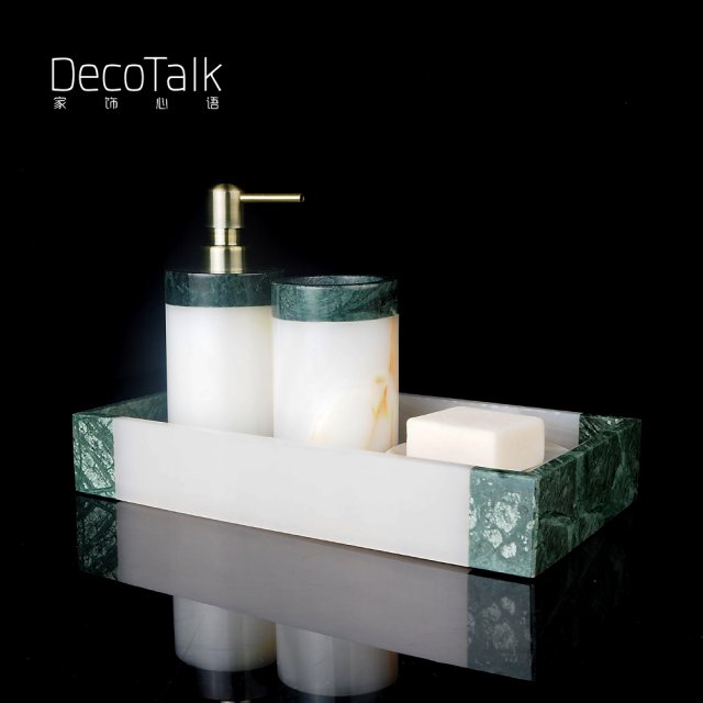 DecoTalk绿如玉大理石卫浴洗漱套件新中式样板间浴室摆件配饰道具