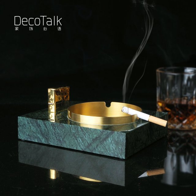 DecoTalk原创北欧轻奢大理石烟灰缸新中式样板间客厅摆件收纳配饰