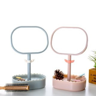 包包宝 厂家直销简约北欧风多功能收纳台镜 双层储物塑料化妆镜
