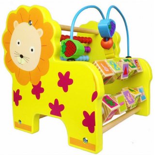 动物大象狮子多功能翻板绕珠计算架 QZM09 木制儿童益智玩具