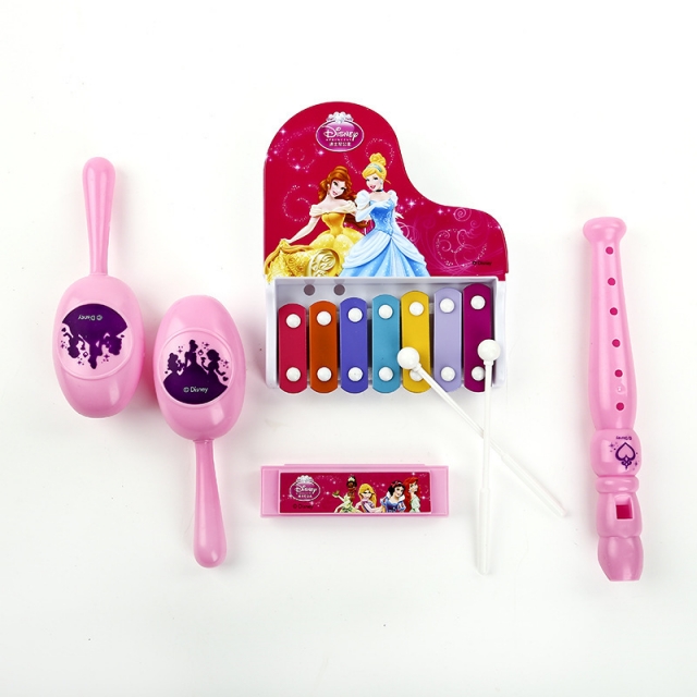 儿童玩具卡通米奇公主乐器五合一套装敲琴口琴笛子玩具套装
