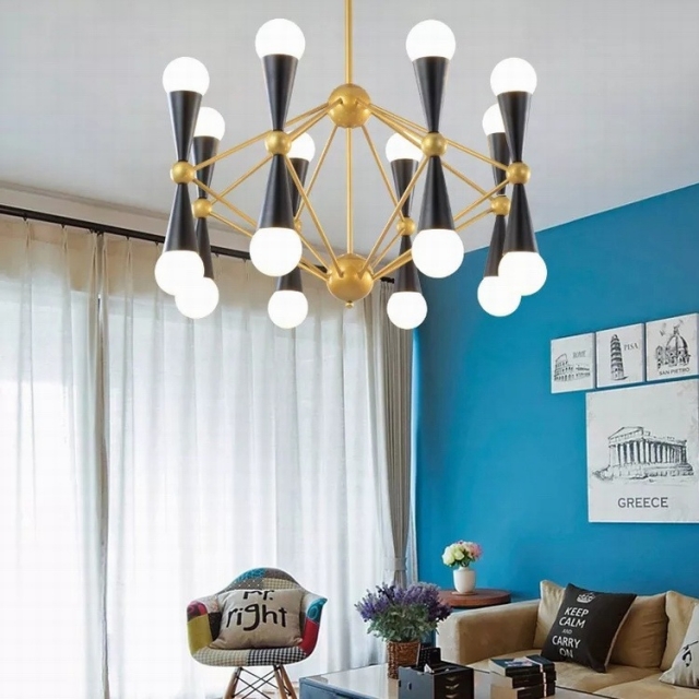 现代风格简约时尚黑金色铁艺灯具别墅样板房客厅卧室餐厅吊灯