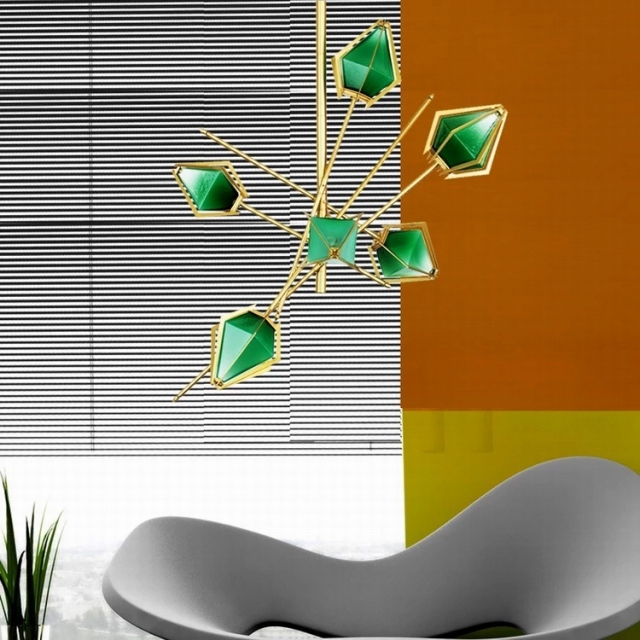 现代风格铁艺玻璃绿宝石状灯具样板房客餐厅服装店吊灯