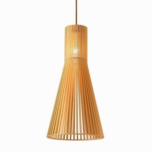 现代风格原木色木质条形笼子灯具样板房客餐厅卧室吊灯