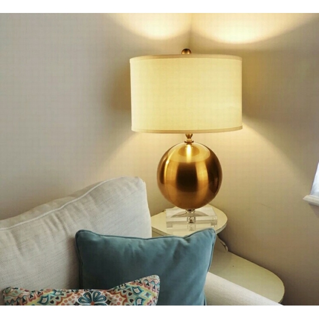 简约美式金铁艺圆球水晶底座艺术样板房儿童房设计师床头台灯