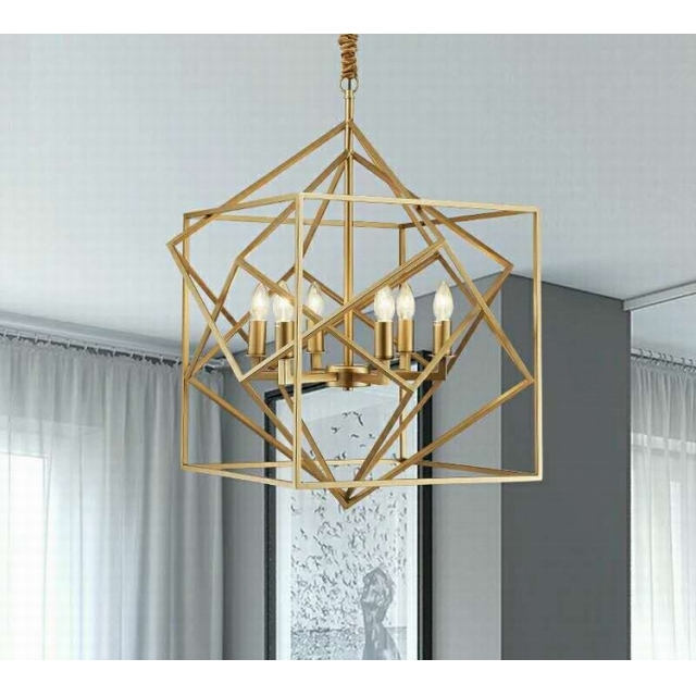 后现代古铜金轻奢方形菱形抽象设计师样板房吊灯