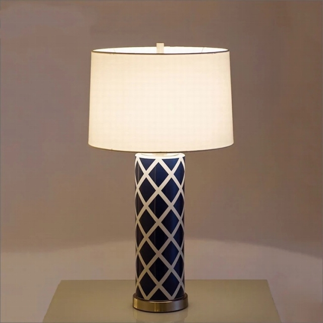 新中式风格蓝色网状陶瓷瓶底座灯具设计师样板会所书房卧室台灯