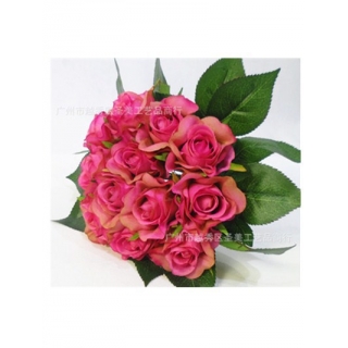 12头手扎玫瑰装饰仿真花 玫瑰手感仿真花特价婚庆花批发