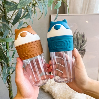 儿童吸管杯400ml学生可爱水杯夏季卡通便携防摔水壶提扣塑料杯子