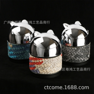 皮革时尚翻盖烟灰缸 金属创意烟灰缸 家居烟灰缸 大容量烟灰缸