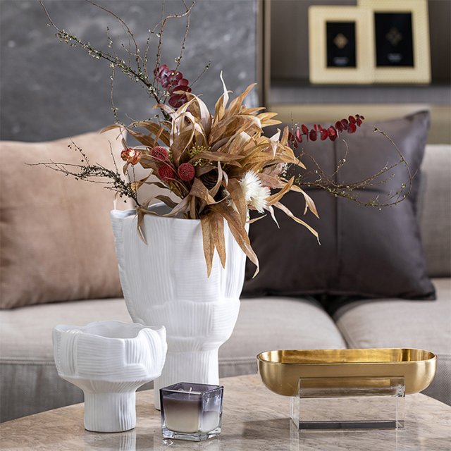 现代简约客厅异形花器陶瓷艺术摆件样板间售楼处设计师款创意花盆 花瓶批发 万菱购 万菱广场批发商城