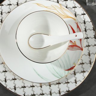 厂家直销 样板间餐具 创意花卉图案餐盘 展厅会所餐桌摆台碗碟