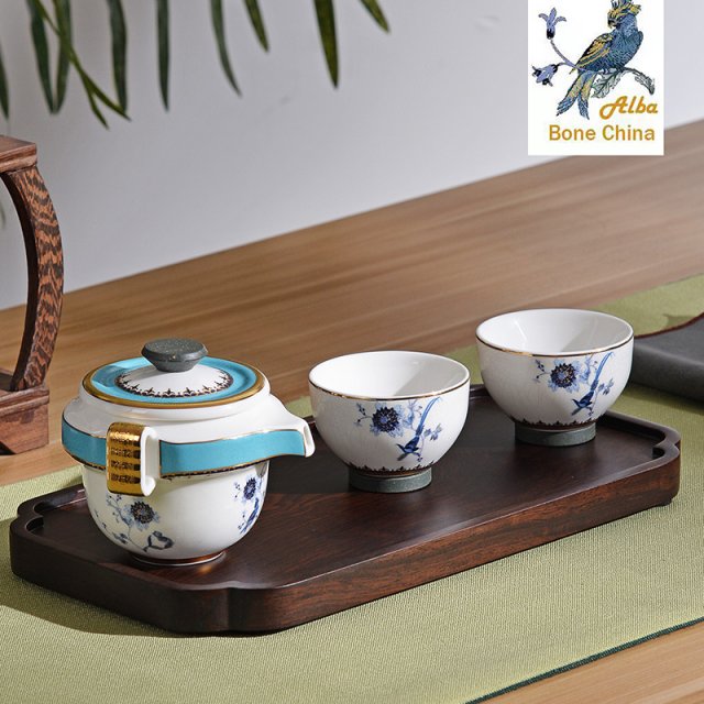 得意陶瓷唐山骨瓷便携旅行茶具一壶双杯