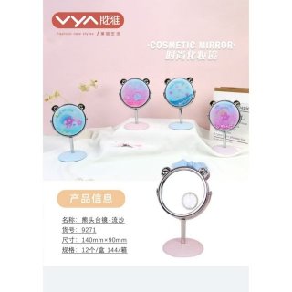 可爱熊头流沙造型卡通图案台式高清化妆镜桌面迷你旋转金属小台镜