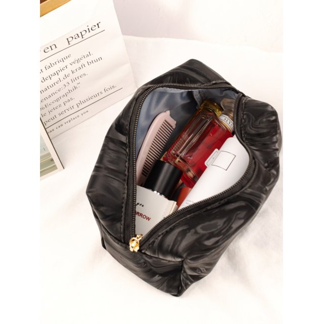 [胜雅] 时尚奶油黄晕染纹路拉链大容量便携轻便化妆收纳洗漱包手拿包