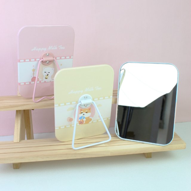 [胜雅] 小动物梳妆台化妆镜便携式学生桌面折叠镜韩版台式可悬挂可手持镜