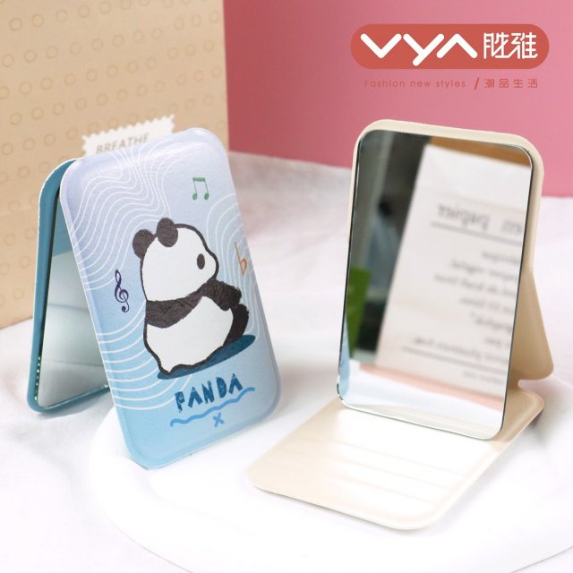 [胜雅] 可爱卡通熊猫图案可折叠便携口袋化妆时尚镜学生卧室补妆用小镜子