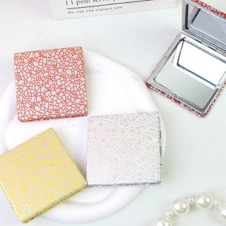 欧美时尚裂纹正方PU双面便携化妆高清小镜子批发镜子跨境