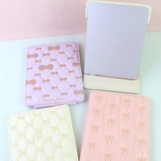 甜美可爱PU蝴蝶结刺绣图案多色折叠高清学生女生台镜