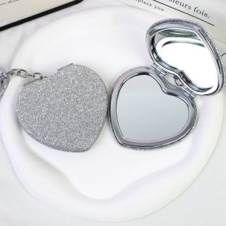 爱心银色闪钻钥匙扣双面镜折叠便携镜口袋镜挂包镜补妆镜