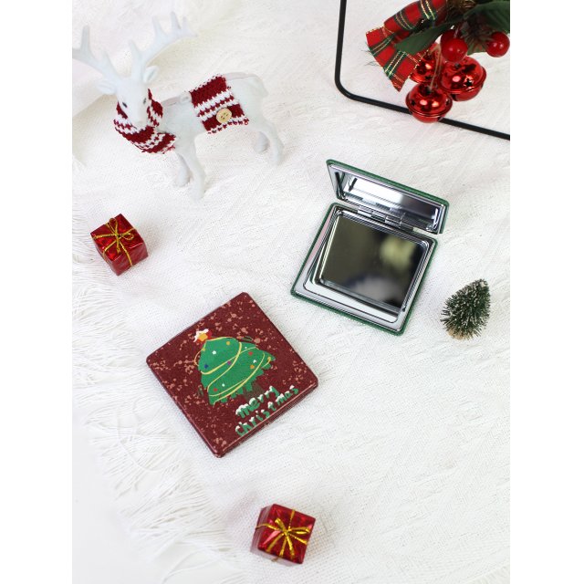 [胜雅] ins 风圣诞主题双面化妆镜 迷你口袋折叠镜 可爱节日装饰随身补妆镜