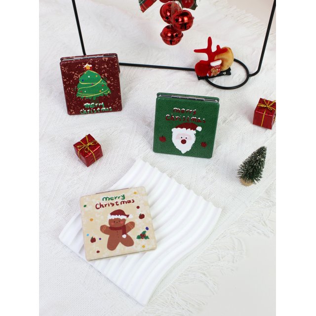 [胜雅] ins 风圣诞主题双面化妆镜 迷你口袋折叠镜 可爱节日装饰随身补妆镜