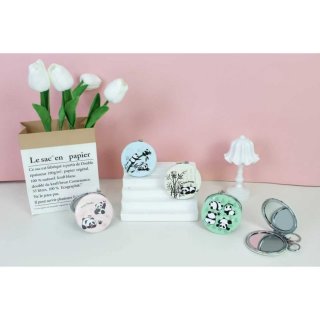 国风熊猫图案折叠便携化妆镜双面手持随身镜文创商品挂包镜